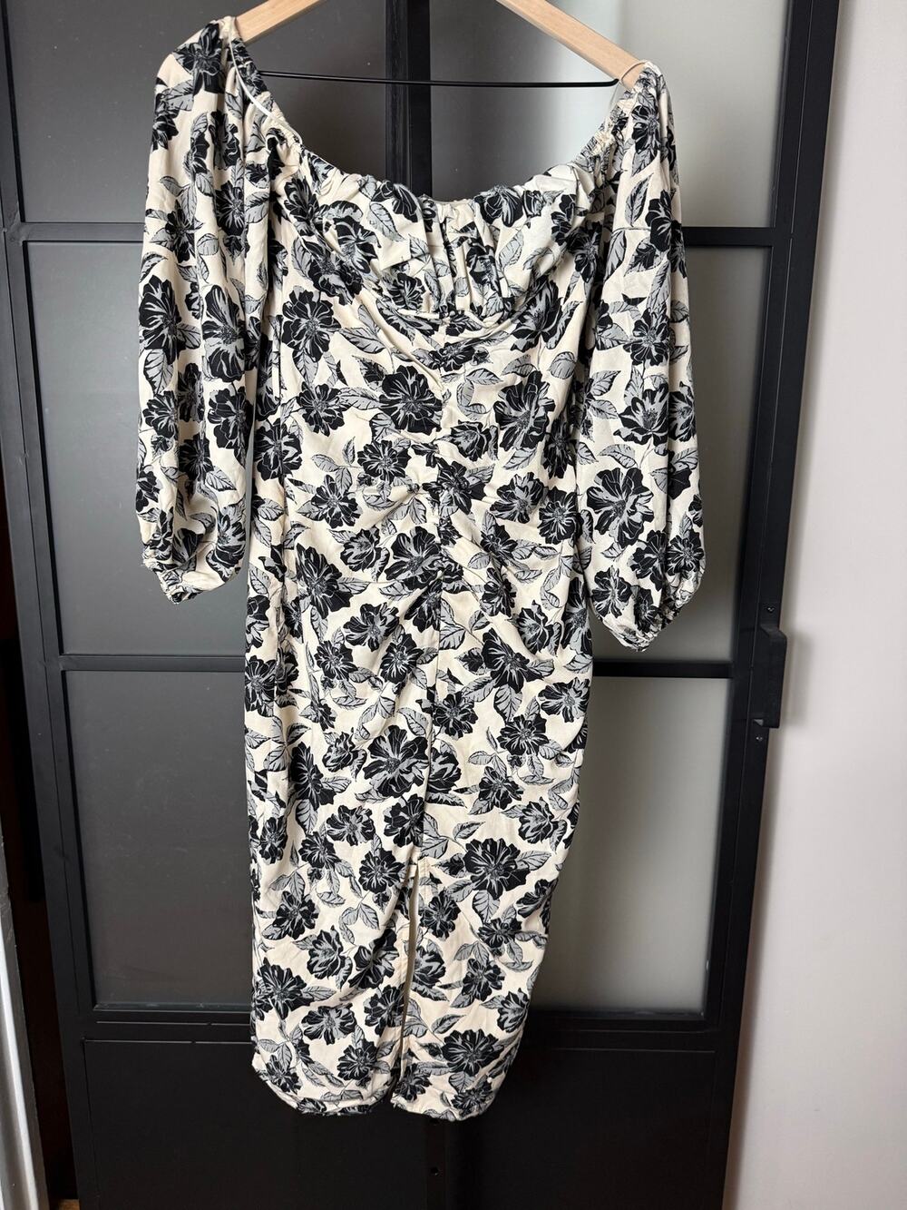 Lena Off Shoulder Black and White Floral Dress Size Small
